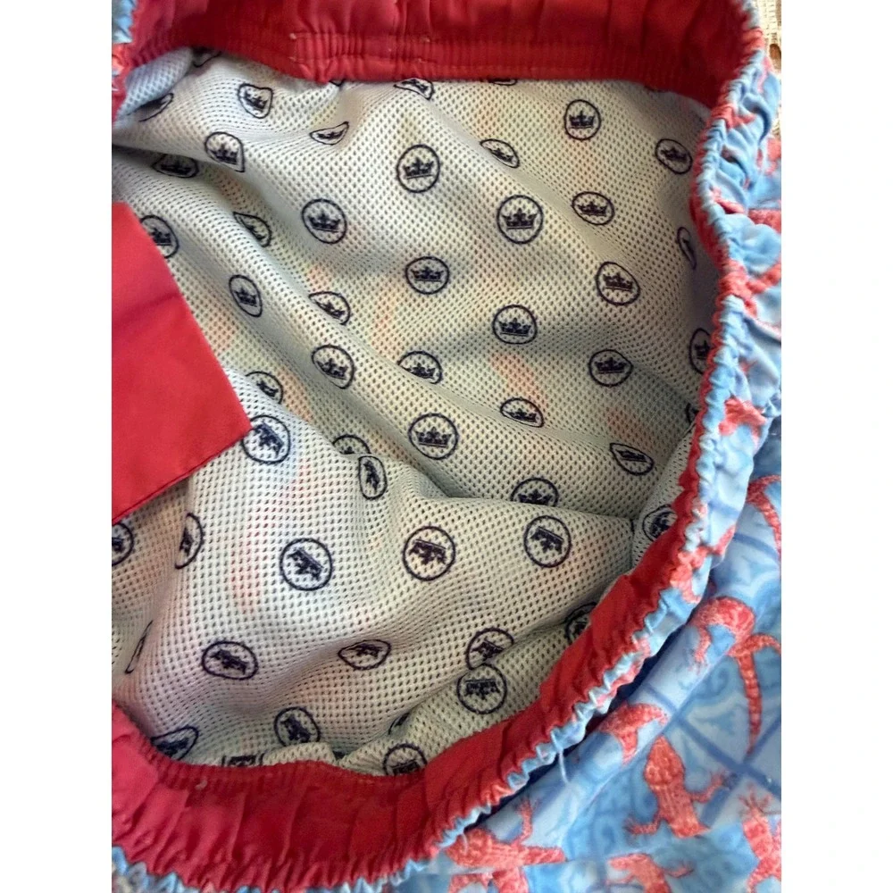 Peter Millar Boys Blue Orange Gecko Lizard Print Swim Trunks Size M 8-10